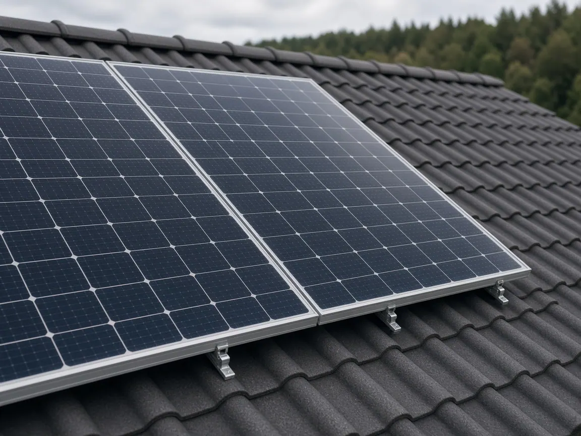 Photovoltaikmodule auf dem Dach eines Einfamilienhauses